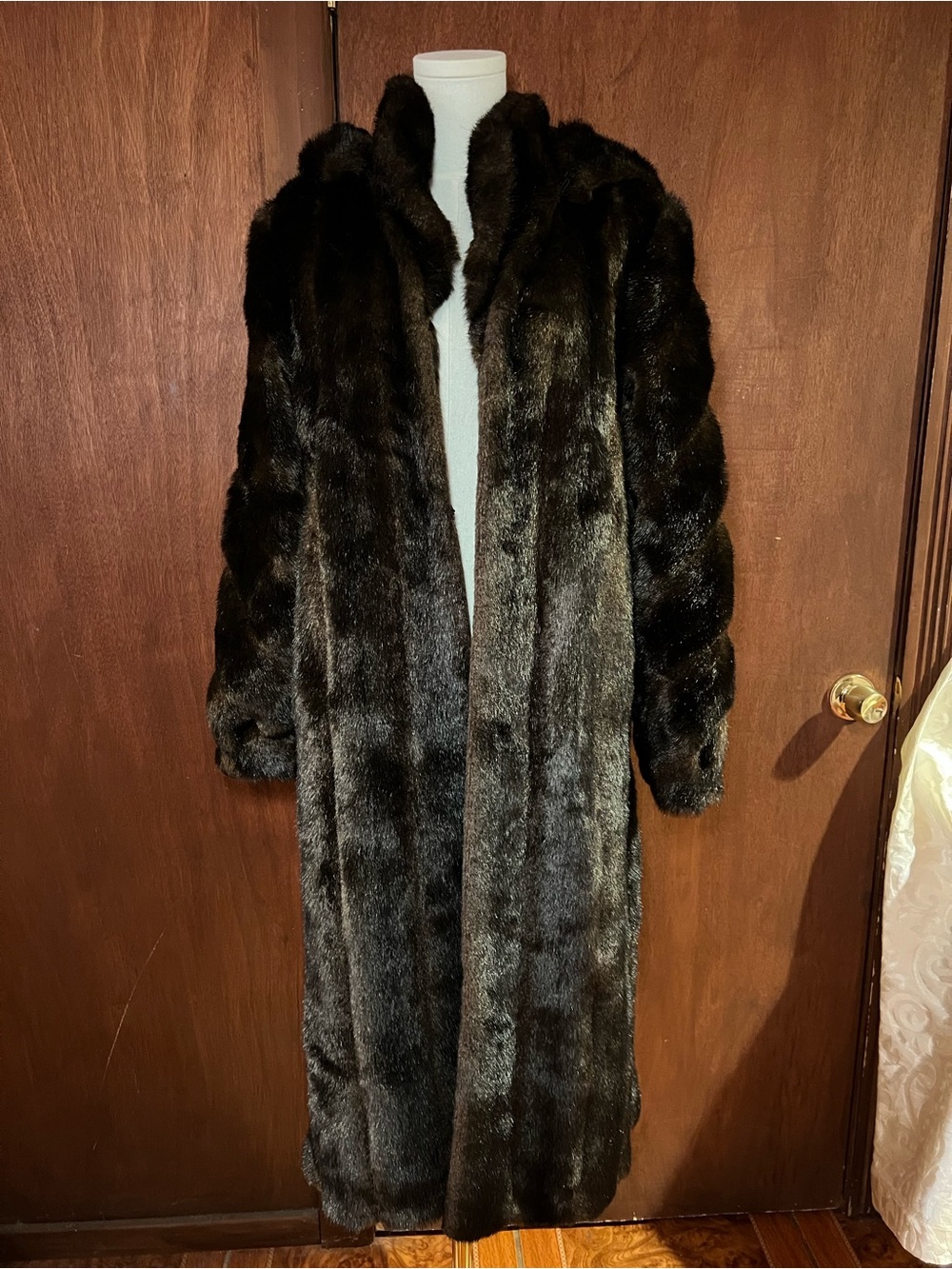 Fabulous Furs Dark Brown Long Faux Fur Coat